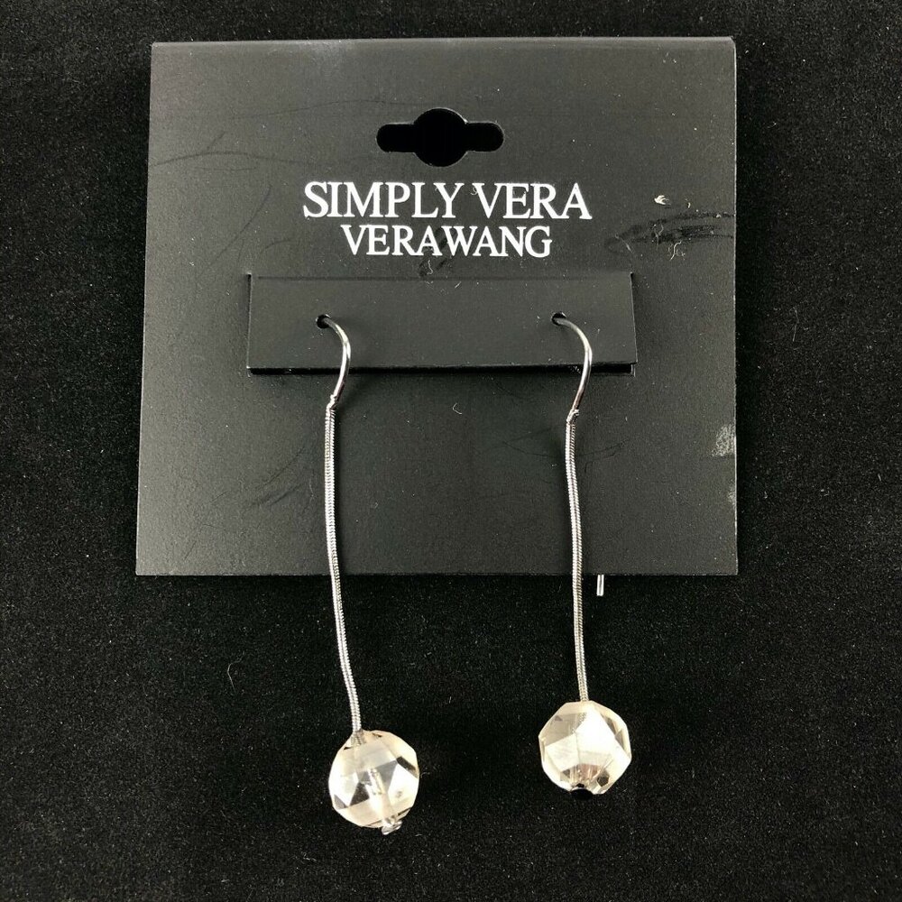 Vera Wang Earrings Dark Silver-tone 1 3/4" Beaded Dangles with Threaded Hook